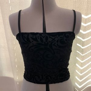 Black printed mesh tank top